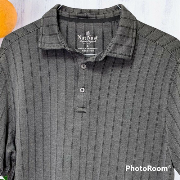 Nat Nast Mens Large Gray Striped Polo Shirt Rayon Polyester Blend Soft - Picture 3 of 12